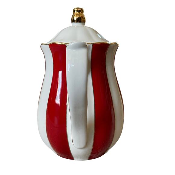 Grace Teaware Fine Porcelain Teapot Holiday Red White Gold Peppermint Stripe New - Picture 11 of 16